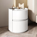 Round Nightstand,Bedside Table with 2 Solid Wood Storage Drawers,Modern Minimalist Bedroom Side Table,Leather Night Stands for Bedroom/Living Room,No Installation Required,End Table