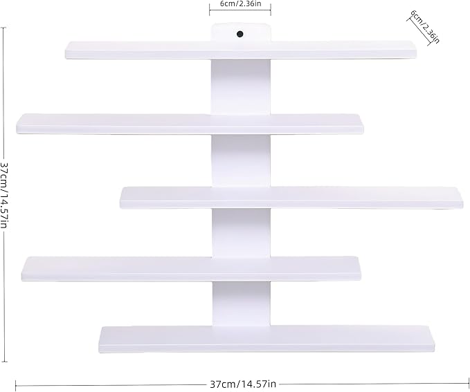 5-Tier Floating Wall Mounted Shelves, Wall Display Storage Shelf for Anime Figurines, Dolls, Plants & Statues, Decorative Organizer for Bedroom, Living Room, Study, Kids Room(White)