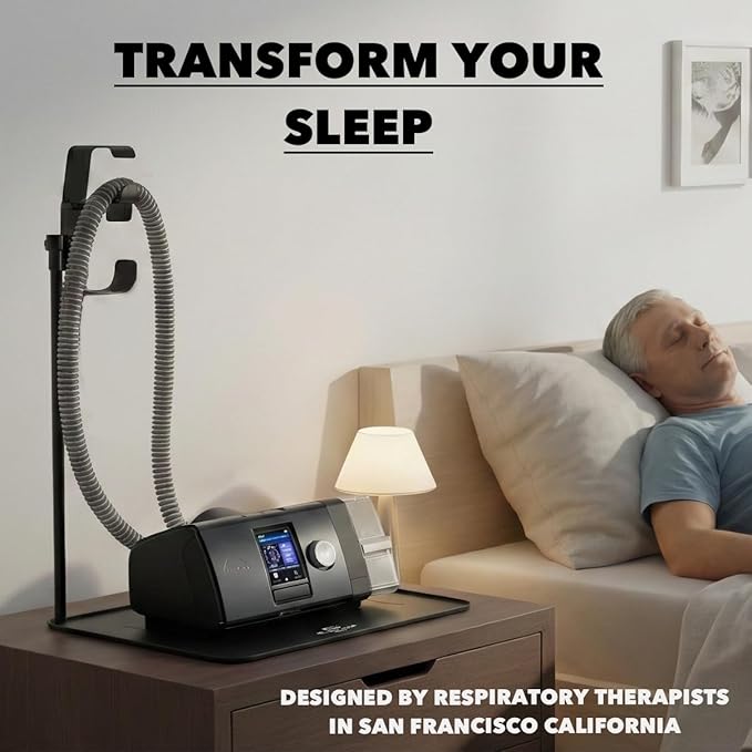 CPAP Protector Mat & CPAP Hose Holder – Insulate Hose Cover - Bedside CPAP Accessories Organizer with Hook for Mask & Tubing, Keeps Your Setup Neat, Tidy & Ready Every Night (Extra Tall)