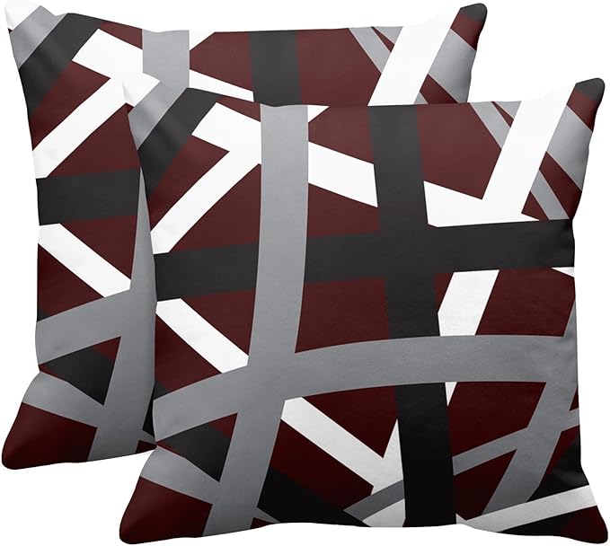 Emvency Set of 2 Throw Pillow Cover Burgundy Red Black Stripes Grey White Design Retro Decorative Pillow Case Striped Home Decor Square 18x18 Inch Cushion Pillowcase