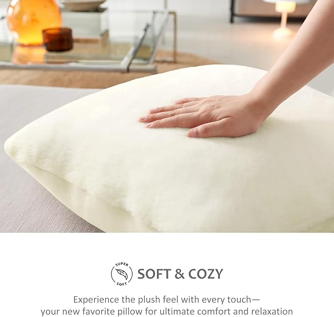 Pallene Faux Fur Plush Spring Throw Pillow Covers 20x20 Set of 2, Soft Fluffy Couch Pillow Covers for Living Room, Cream White