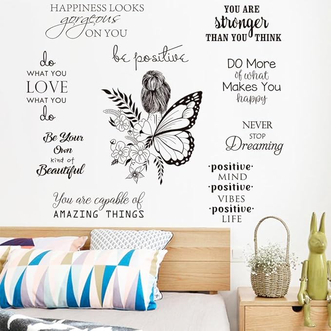 Inspirational Wall Decals Peel and Stick Vinyl Quotes Wall Decor Motivational Positive Saying Wall Art for Living Room Bedroom Office Bathroom Home Decor Stickers Decor