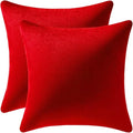 DEZENE Throw Pillow Covers 22x22 Christmas Red: Pack of 2 Cozy Soft Velvet Square Modern Luxury Decorative Throw Pillow Cases for Sofa Couch Living Room Bed Home Decor