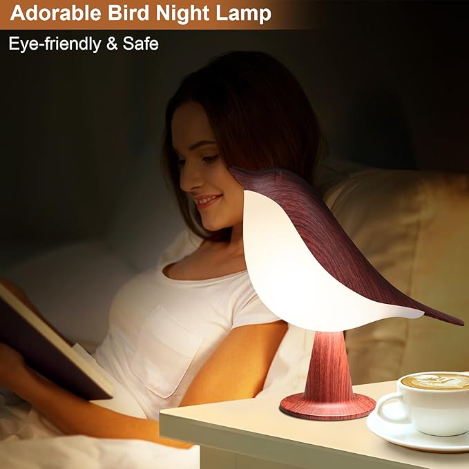 VoMii Bird Desk Lamp, Small Table Lamp Cordless Touch Dimmable Night Light with 3 Color Temperature, Rechargeable Battery, Cute Lamps for Bedroom Bedside Nightstand, Room Decor, Bird Gifts