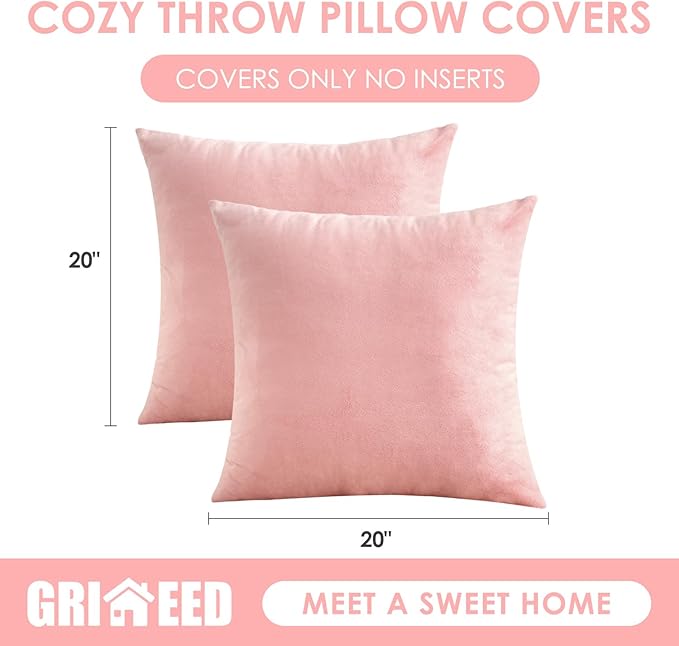 Throw Pillow Covers Pink Set of 2 20x20 Inch Pillow Covers, Soft Velvet Cute Decorative Pillowcases for Couch Sofa Bed, Home Boho Decor, Modern Cushion Covers
