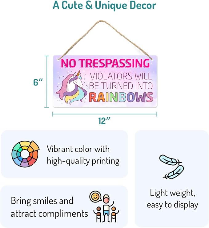 Unicorn Decor for Girls Room, Decorations For Bedroom, 12″x6″ PVC Plastic Decoration Hanging Sign, High Precision Printing, Water Proof