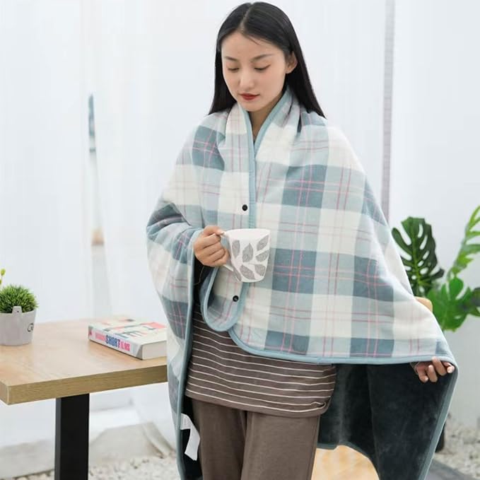 forestfish Fleece Wearable Blanket, Plaid Lap Blanket Comfy Poncho Throw with Buttons for Bed Sofa Office