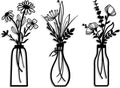 Pigort 3 Pieces Metal Flowers Wall Arts - Rustic Farmhouse Decor Black Minimalist Flower Wall Decors for Living room Bathroom Bedroom Dining Room - Housewarming Gifts(Black, Vase-C)