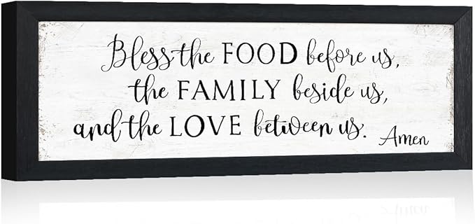 Bless The Food Before Us Wall Decor:Farmhouse Kitchen Signs Wall Decor Bible Verse Quotes Christian Wall Art Modern Rustic Farmhouse Dining Room Decor Black Frames Hanging Plaques 6" x 15"