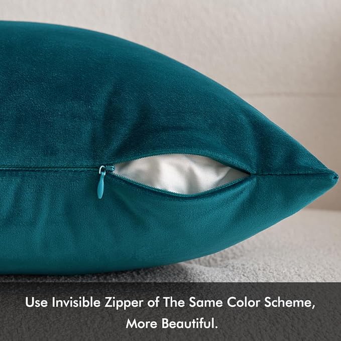 MIULEE Velvet Throw Pillow Covers 16x16 Inch, Pack of 2 - Teal, Soft Solid Decorative Pillow Covers Square Cushion Cases Modern Luxury Home Decor for Spring Couch Sofa Bedroom