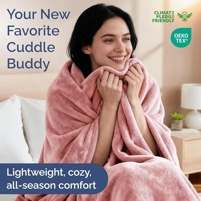 Ultra Soft Fleece Blanket Queen Size - Flannel Fleece Luxury Queen Blanket - Lightweight for Couch Bed Chair - Thick, Warm and Breathable - All Season Cozy Anti-Static Microplush Bedding, Rose Pink