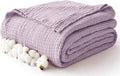 100% Cotton Muslin Blanket Twin XL 66" x 90", Breathable and Cooling Bed Blankets, Soft Boho Coverlet Bedspread, Gauze Bedding for Adults All Season, Purple, Lavender