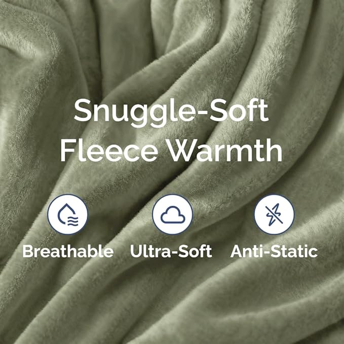 Ultra Soft Fleece Blanket King Size - Flannel Fleece Luxury King Blanket - Lightweight for Couch Bed Chair - Thick, Warm and Breathable - All Season Cozy Fuzzy, Anti-Static Microplush Bedding, Olive