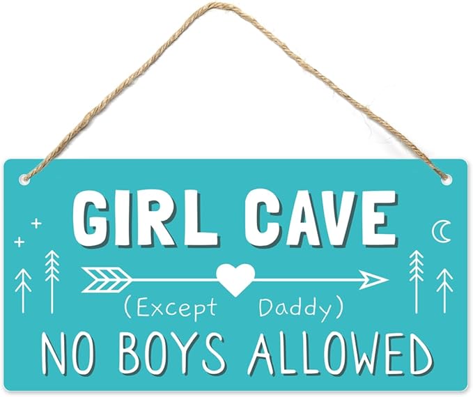 Girl Cave Sign, 12″x6″ PVC Plastic Wall Decoration Hanging Sign, High Precision Printing, Water Proof, Girls Only Room Decor, No Boys Allowed Except Daddy for Girls Bedroom