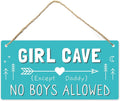 Girl Cave Sign, 12″x6″ PVC Plastic Wall Decoration Hanging Sign, High Precision Printing, Water Proof, Girls Only Room Decor, No Boys Allowed Except Daddy for Girls Bedroom