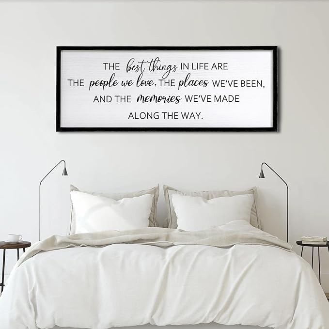 Foutcheou The Best Things in Life Wall Art, 32''×12'' Framed Wood Memories Inspirational Quotes Wall Decor, Large Horizontal Dining Room Wall Signs for Home Family Farmhouse