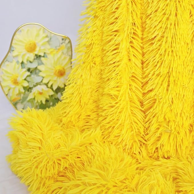 Luxury Shaggy Throw Blanket, Long Pile Plush, Bright Yellow, Soft Decorative Throw for Couch Bed,Gift for Women(51"x63",Bright Yellow)