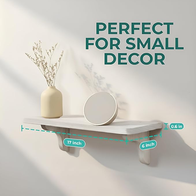 Real Wood White Shelves for Wall - 17 inch (3 Pack) - Easy to Install, Template and Video Included - White Wall Shelves, Shelves for Room, Decorative Wall Shelf