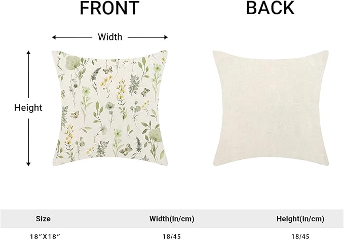 AEIOAE Spring Pillow Covers 18x18 Inch Set of 2, Sage Green Yellow Wild Flower Throw Pillows Case,Colorful Seasonal Floral Plant Outdoor Decorative Farmhouse Decor Cushion Covers for Sofa Bed Couch