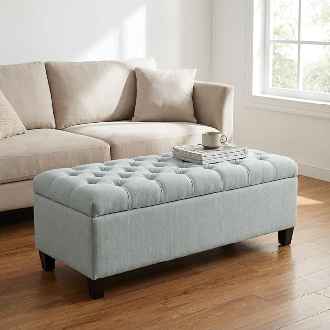 50.25" Polyester Storage Ottoman Bench for Bedroom Bed End,Tufted Ottomans with Storage for Living Room,Bedside,Entryway,Modern Window Benches with Seating (Baby Blue, 50.25" Button Tufted)