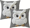 Decorative Owl Throw Pillow Cover, 2D Printed Design on Gray, White Non-Embroidered Pattern, Set of 2，18x18 Pillows Linen Pillowcase