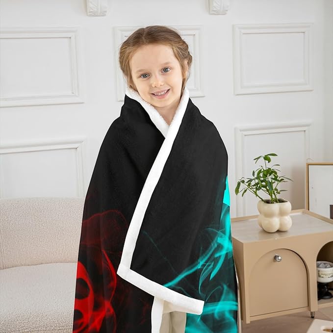 Gaming Blanket Throw for Boys Game Console Sherpa Blanket Baby 30"x40" Kids Teen Gamer Fleece Blanket Modern Gamepad Bedspread Cover Game Room Sofa Decor Game Controller Turquoise Red Black