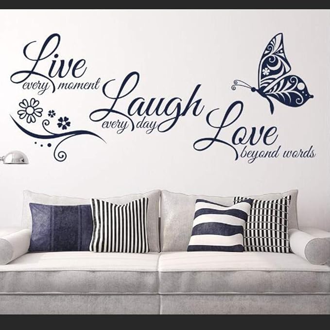 Live Every Moment, Laugh Every Day, Love Silent Wall Stickers, Family Inspirational Wall Stickers, Suitable for Baby Room, Living Room, Art Home Decoration (35.4" x 23.6", Black)