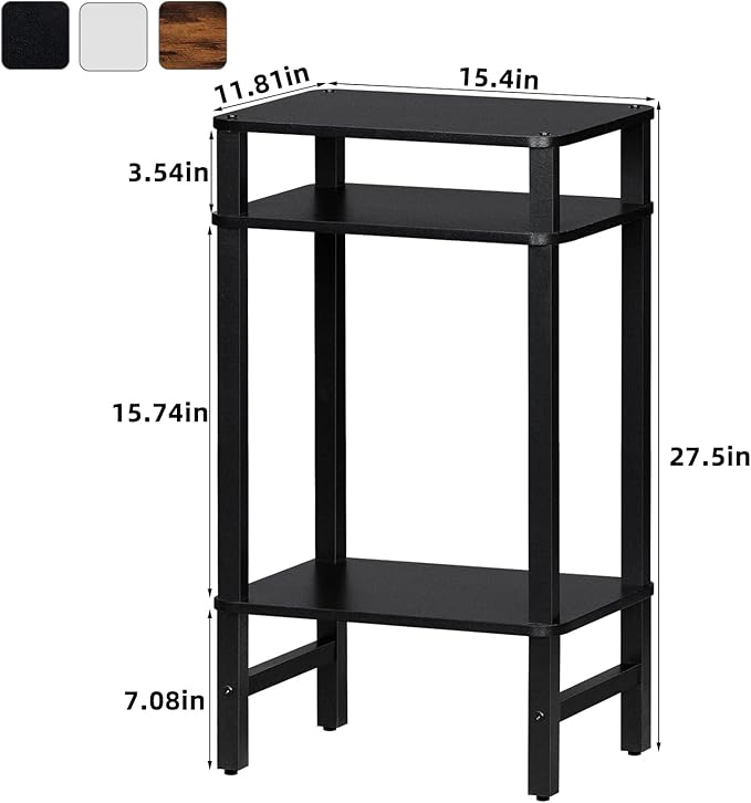 Side Table End Table Tall Night Stand 3-Tier 2 Pack for Living Room Bedroom Bathroom Office Furniture Black