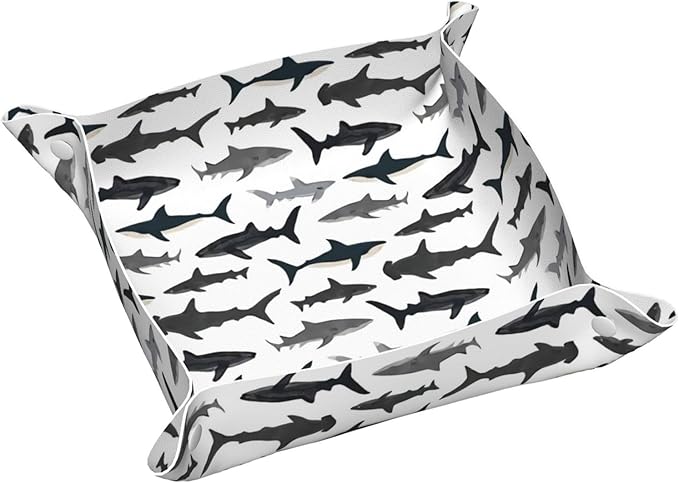 Sharks Nautical Boys Leather Vanity Tray Desktop Storage Organizer, Decorative Catchall Perfume Tray, Bathroom Valet Tray,Nightstand Caddy Holder for Keys Phone Wallet Coin Jewelry, S