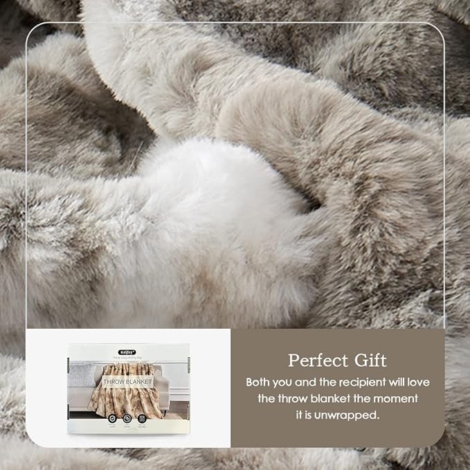 Krifey Faux Fur Throw Blanket, Soft Fluffy Cozy Blanket for Couch, Luxury Mink Blanket Warm Bed Throw, Plush Christmas Birthday Gifts for Women, Room Home Dorm Decor, Marbled Gray 50" x 60", 600GSM