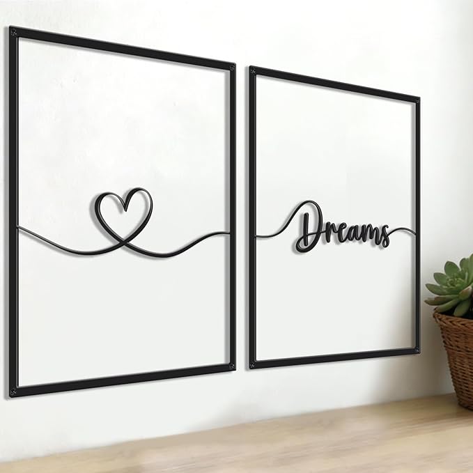 Bnesi Large 3 PCS Bedroom Wall Decoration Sweet Dream Metal Sign Bedroom Wall Decor Set Black And White Wall Art for Bedroom Wall Decor Above Bed Unique Wall Art (Dream)