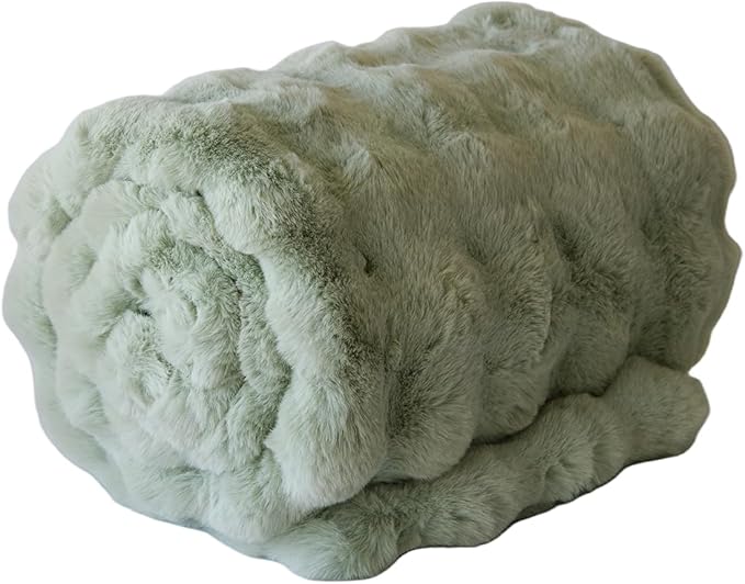 Super Comfort Oversized Warm Thick Bubble Luxury Plush Rabbit Faux Fur Throw Blanket, Fluffy Blanket,Soft Cozy Blanket for Couch Chair Bed Sofa Living Room (Sage Green, 60inX80in)