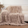 Super Comfort Oversized Warm Thick Bubble Luxury Plush Rabbit Faux Fur Throw Blanket, Fluffy Blanket,Soft Cozy Blanket for Couch Chair Bed Sofa Living Room (Wheat, 50inX60in)