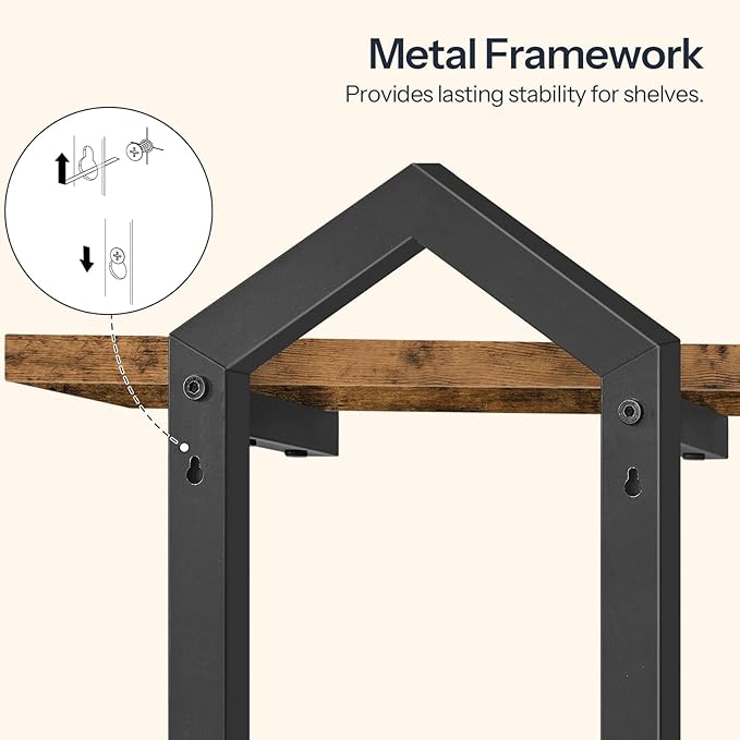 HOOBRO Floating Shelves, 15 Inch Wall Shelf Set of 2, Wall Mounted Storage Shelves 2-Tier, Hanging Bathroom Shelves, for Living Room, Bedroom, Bathroom, Kitchen, Rustic Brown and Black BF13BJP201