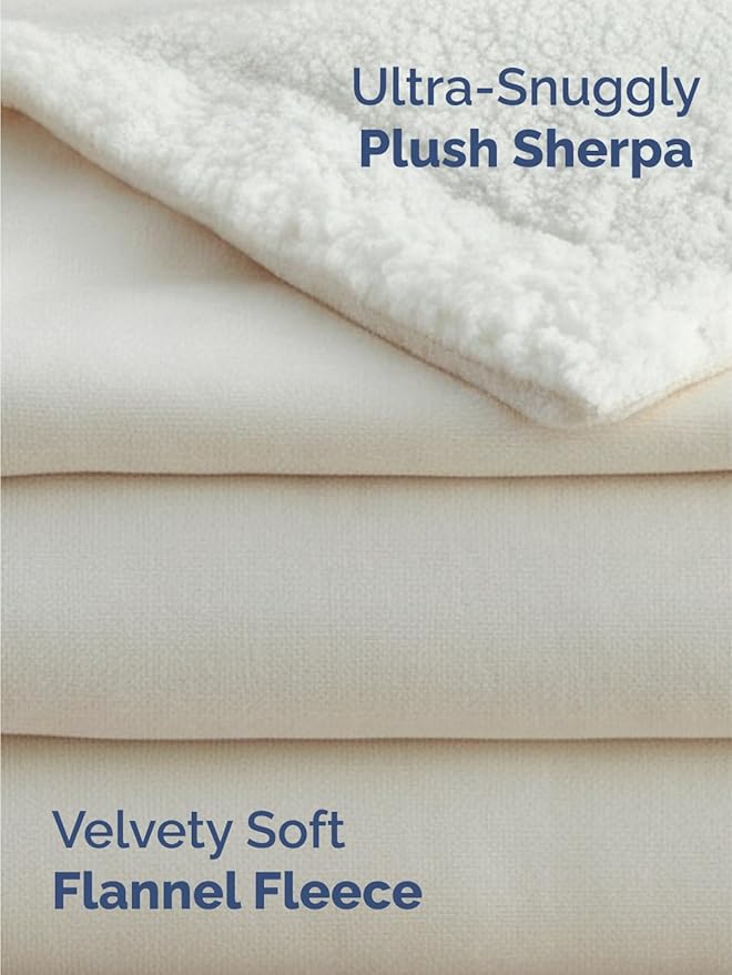 Sherpa Fleece Blanket Twin Size - Reversible Sherpa Fleece Twin Blanket - Super Soft Double Sided for Bed, Sofa, Couch - Thick, Warm, Fuzzy and Plush - Luxurious Bedding for Winter - Cream, 60" x 80"