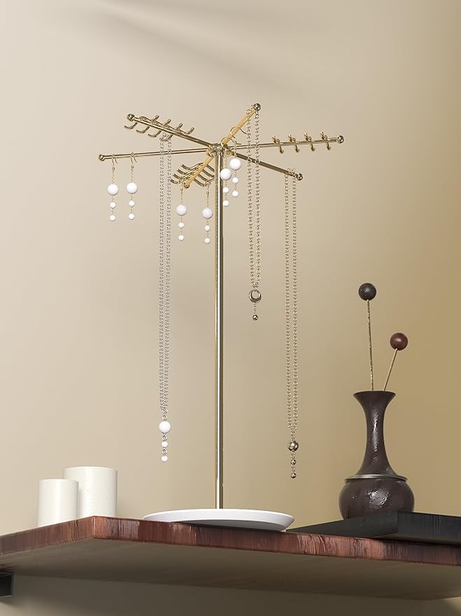 Rotating Necklace Holder,Tabletop Long Necklace Organizer Stand For Woman And Men,Jewelry Tree Bracelet And Earring Display Hanging Rack For Vendors,Small Jewelry Storage Stand