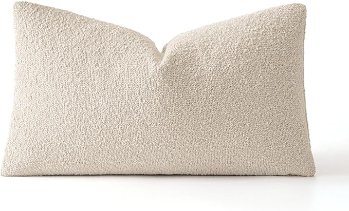 MIULEE Textured Boucle Throw Pillow Cover Beige Accent Solid Lumbar Pillow Case Decorative Soft Pack of 1 Couch Cushion Chair Sofa Bedroom Livingroom Home Decor,22x14 Inch