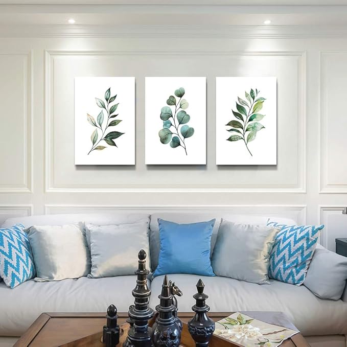 Green Leaf inspirational canvas Wall Art for Bedroom modern Canvas Prints Artwork Bathroom Wall Décor for Living Room Office Abstract Watercolor paintings 3 Piece Home Decoration kitchen wall painting