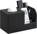 PU Leather Tissue Box Cover with Remote Control Holder, Square Tissue Box Holder for Living Room Bathroom Office (Black)