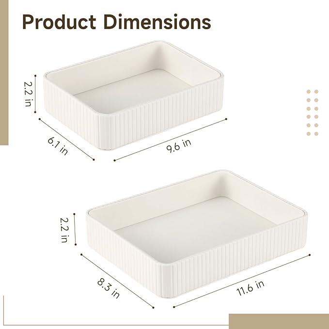 2 Pcs PU Leather Valet Tray Set, Large and Small Nightstand Organizer Tray, Modern Decorative Trinket Dish Key Bowl for Entryway, Living Room, Bedroom, Bathroom