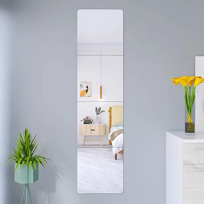 Wall Mirror Full Length, on Door Mirrors, Cheap Mirror Acrylic, shatterproof Gym Mirrors for Home Gym, 8"X8"-4 Pcs, Workout Non Glass Mirrors for Bedroom, Over Door Mirror Kids