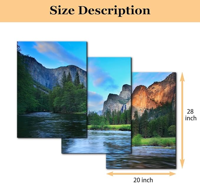 Pacimo Mountain Canvas Wall Art Panorama of Yosemite Valley Pictures Painting National Park Modern Artwork Lake Nature Landscape Framed Wall Art for Living Room Bedroom Office Wall Decor - 20"x28"x3