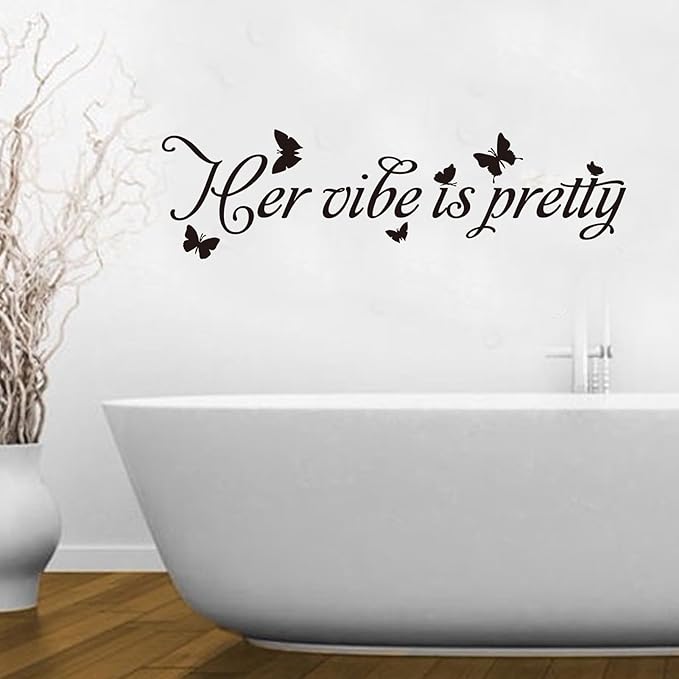Woman Quotes Wall Decals for Bedroom: Inspirational Positive Vinyl Art Wall Stickers for Home Living Room Bathroom - Her Vibe is Pretty 35" X 9.8"