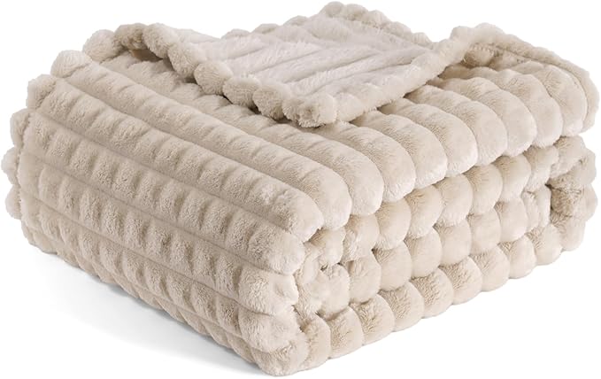 PHF Luxury Soft Fleece Throw XL Blanket, No Shed No Pilling, 380GSM Fluffy Cozy Throw Blankets for Couch Sofa, 50"x70", Lightweight Warm Bedding for Home Decor, Ideal Gift for Women, Oak