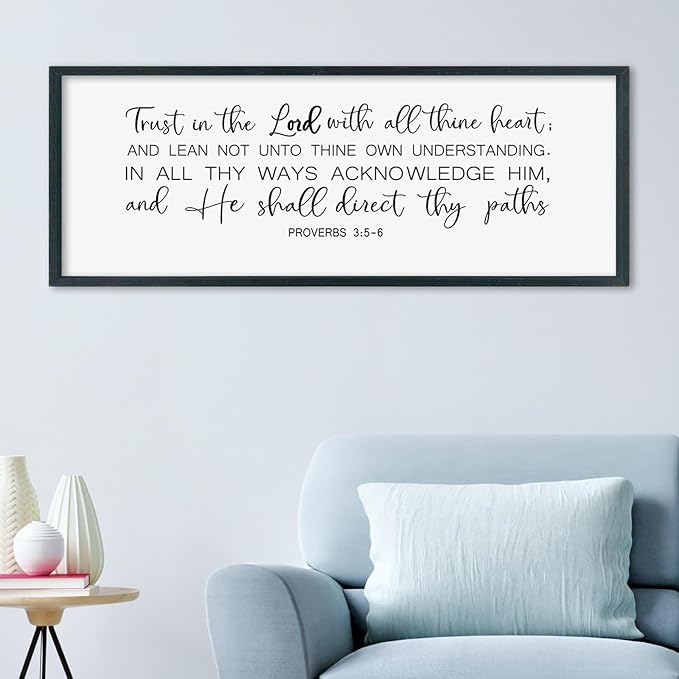 LuZhiQiang Christian Wall Art Proverbs 3:5-6 Bible Verse Trust in The Lord Sign 40"×15" Inspirational Religious Decor for Living Room Bedroom Scripture Large Wooden Framed Wall Hanging (Black)
