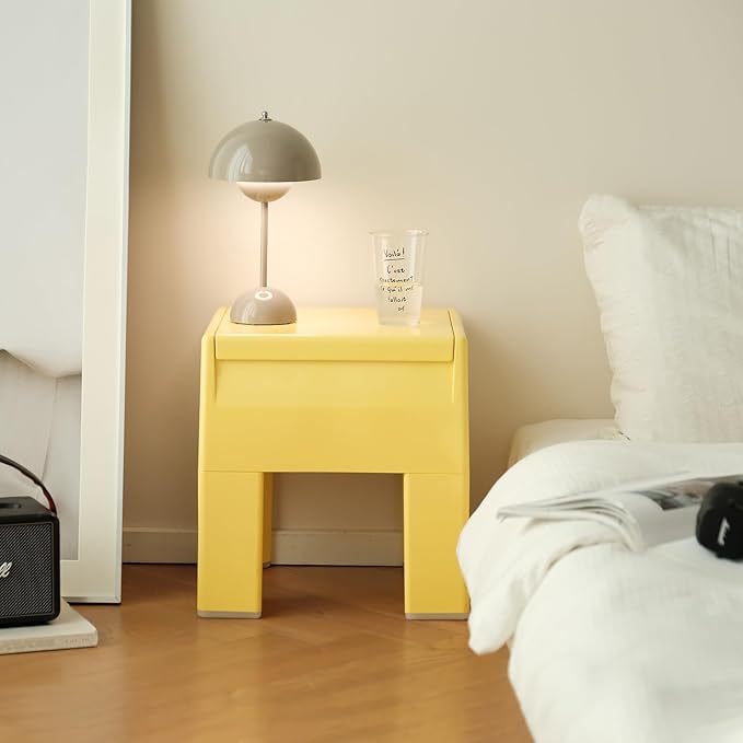 Nightstand Bedside with Storage Space, Multifunctional Colorful Plastic End Table Small Side Table for Bedroom, Dorm and Small Spaces, Easy Assembly(14.7" D x 11.8" W x 15.8" H, Yellow)