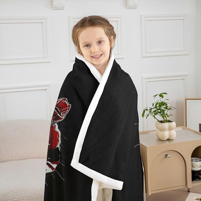 Erosebridal Kids Ice Hockey Plush Bed Blanket Gifts for Boys Teens Man Baby 30"X40" Sports Games Throw Blanket,Hockey Player Fleece Flanket Sketch Hand Drawn Warm Sherpa Blanket Black for Couch