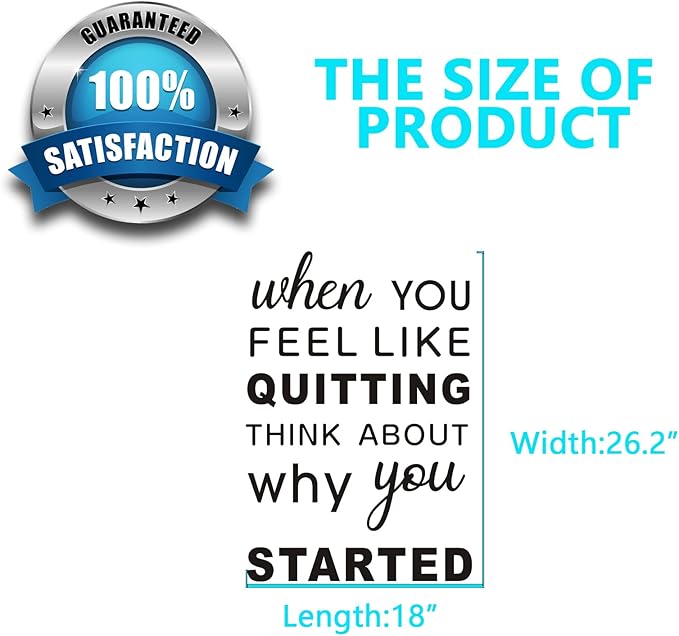 Wall Decals, Motivational Wall Stickers, (Easy to Apply), Wall Decor Vinyl Art Teamwork Positive Poster Quotes Gym Office Living Room Bedroom Home Family, When You Feel Like Quitting Black 18"X26.2"