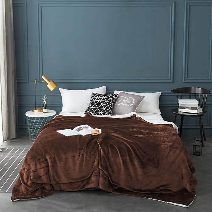 LBRO2M Sherpa Fleece Bed Blanket Twin Size Super Soft Fuzzy Plush Warm Cozy Fluffy Microfiber Couch Throw Velvet Double Reversible Luxurious Blankets,Brown