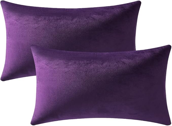 DEZENE Lumbar Pillow Covers 12x20 Purple: Pack of 2 Cozy Soft Velvet Rectangular Modern Luxury Decorative Throw Pillow Cases for Sofa Couch Living Room Bed Home Decor